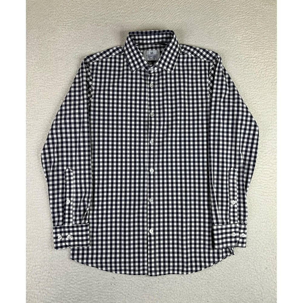 Mizzen+Main Mens Small Blue Gingham Trim Fit Stretch‎ Dress Shirt LS Non-Iron